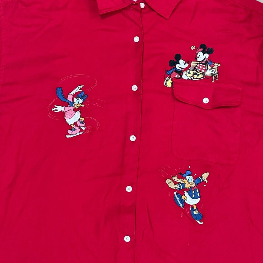Vintage Disney Red Button-Up Shirt Mickey Minnie Donald Daisy Embroidered XL - Picture 3 of 4